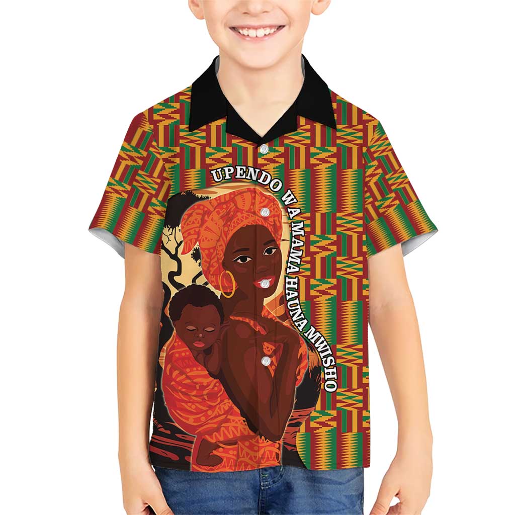 African-American Mother's Day Family Matching Short Sleeve Bodycon Dress and Hawaiian Shirt Black Mom And Son Kente Pattern