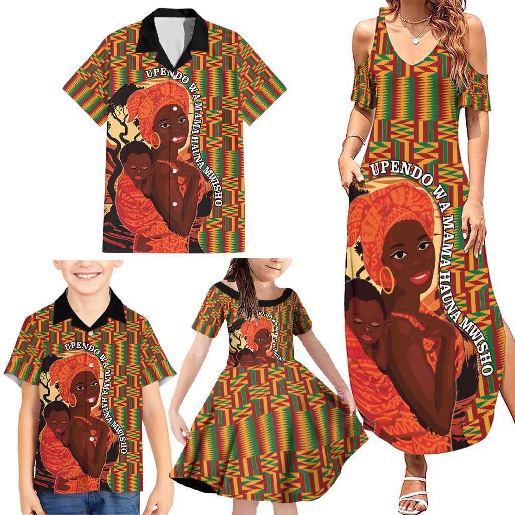 African-American Mother's Day Family Matching Summer Maxi Dress and Hawaiian Shirt Black Mom And Son Kente Pattern