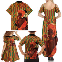 African-American Mother's Day Family Matching Summer Maxi Dress and Hawaiian Shirt Black Mom And Son Kente Pattern