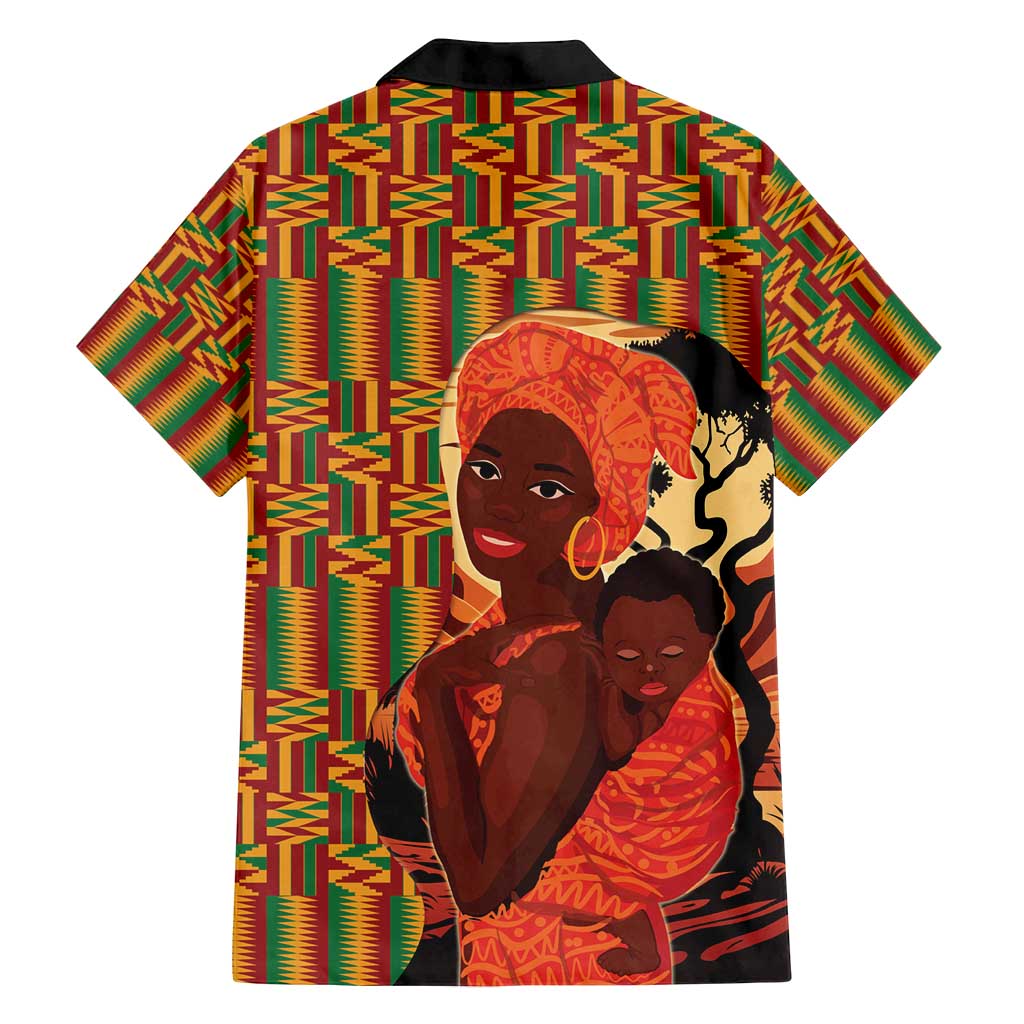 African-American Mother's Day Family Matching Summer Maxi Dress and Hawaiian Shirt Black Mom And Son Kente Pattern
