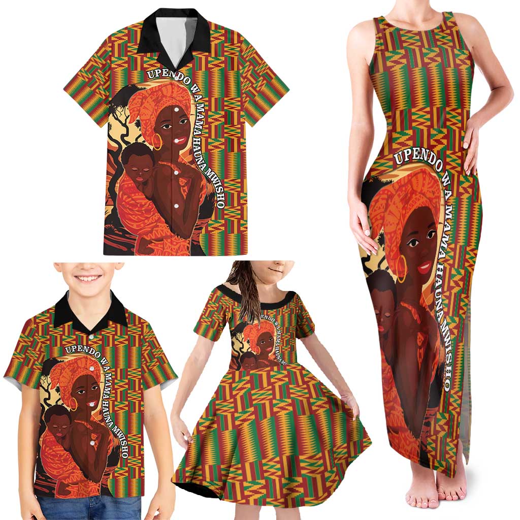 African-American Mother's Day Family Matching Tank Maxi Dress and Hawaiian Shirt Black Mom And Son Kente Pattern