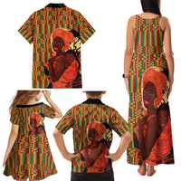 African-American Mother's Day Family Matching Tank Maxi Dress and Hawaiian Shirt Black Mom And Son Kente Pattern