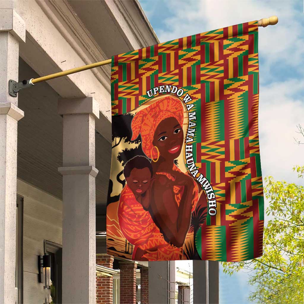 African-American Mother's Day Garden Flag Black Mom And Son Kente Pattern