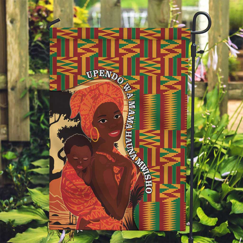 African-American Mother's Day Garden Flag Black Mom And Son Kente Pattern