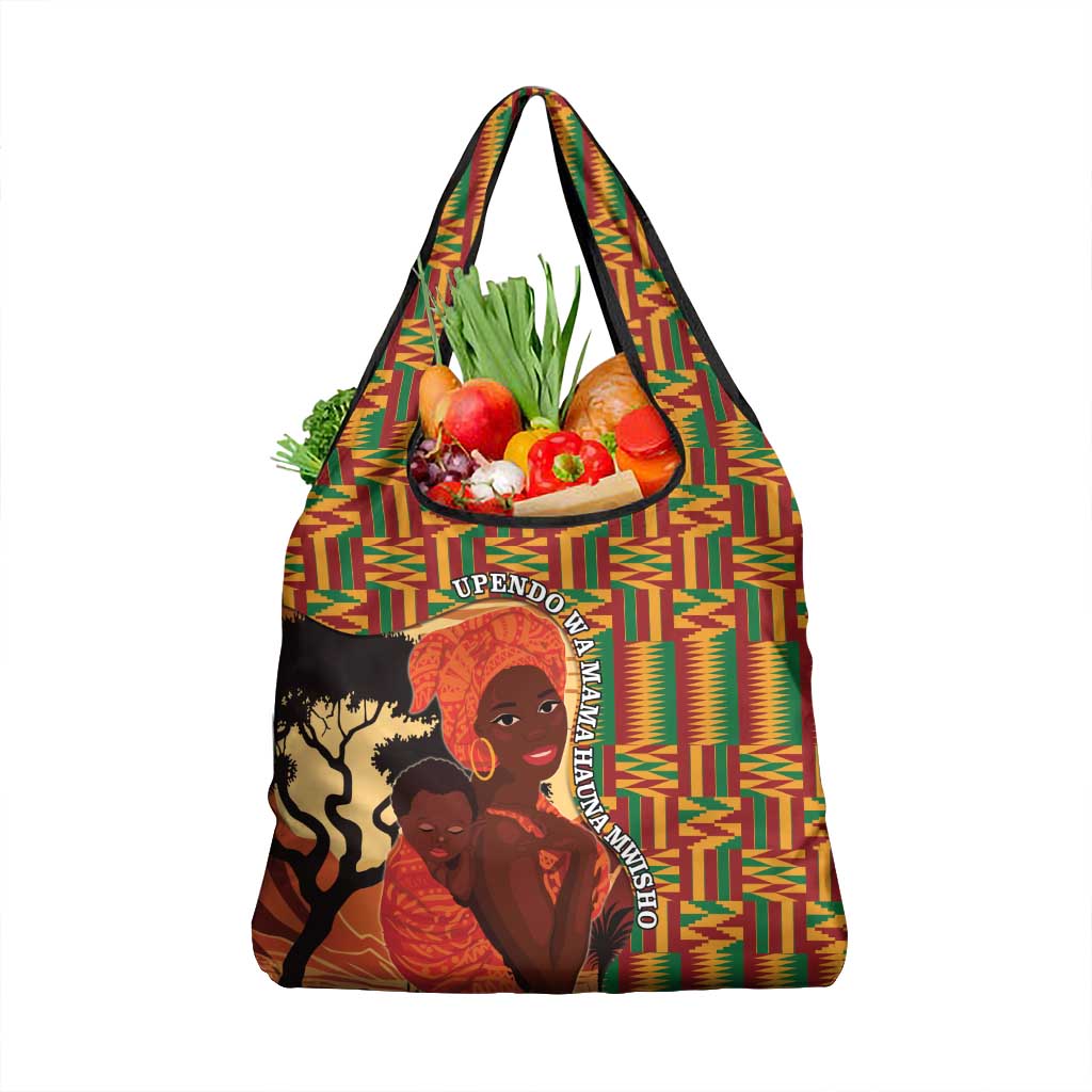 African-American Mother's Day Grocery Bag Black Mom And Son Kente Pattern