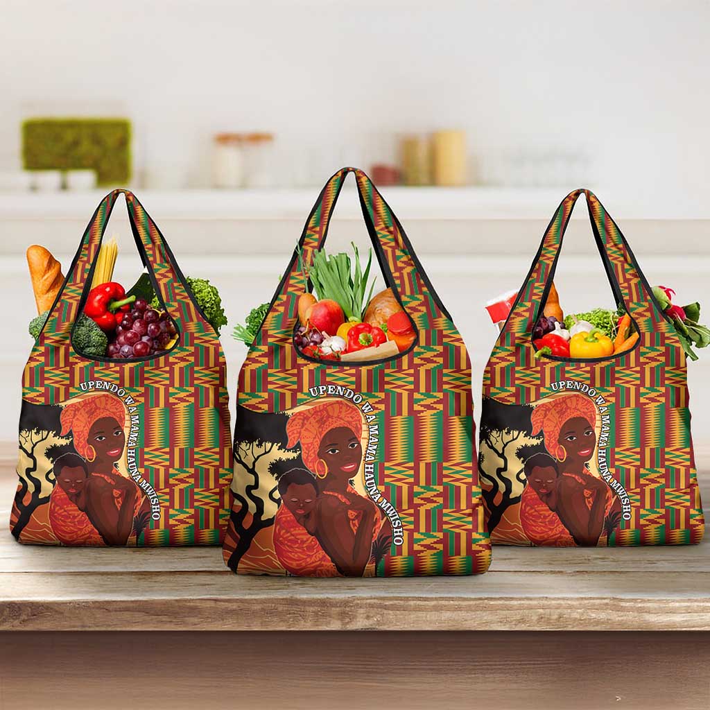 African-American Mother's Day Grocery Bag Black Mom And Son Kente Pattern
