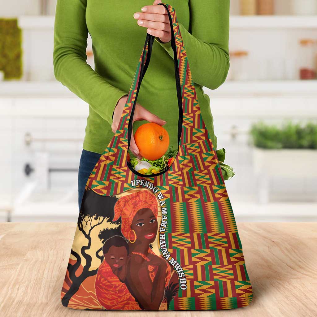 African-American Mother's Day Grocery Bag Black Mom And Son Kente Pattern