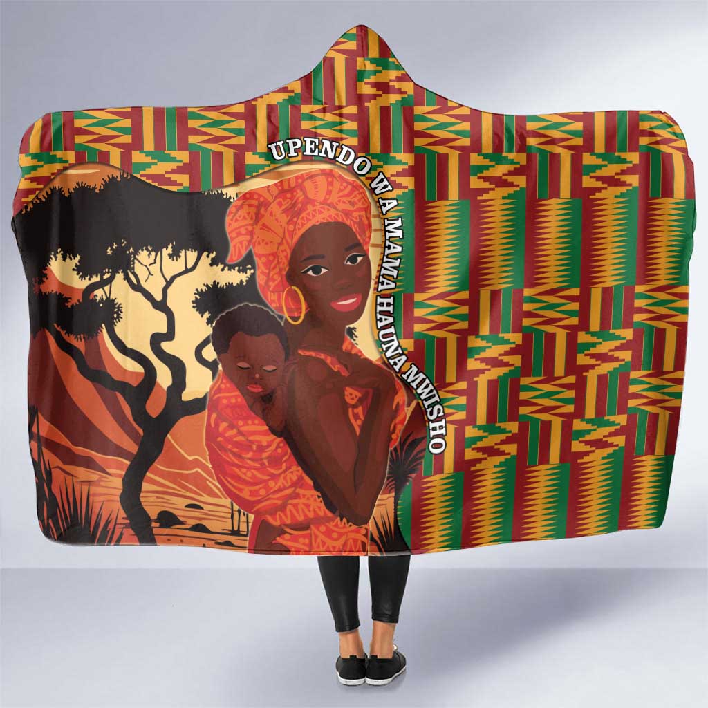 African-American Mother's Day Hooded Blanket Black Mom And Son Kente Pattern