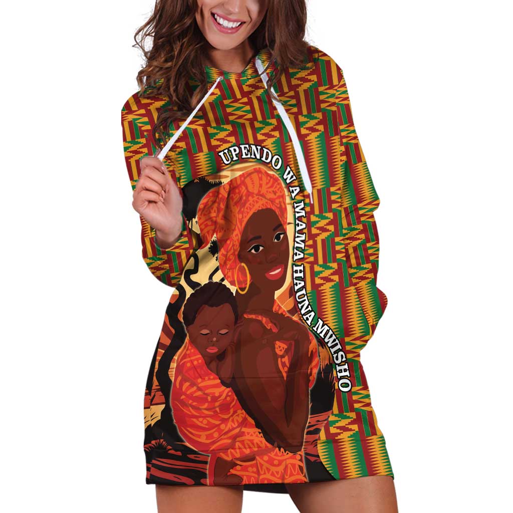 African-American Mother's Day Hoodie Dress Black Mom And Son Kente Pattern