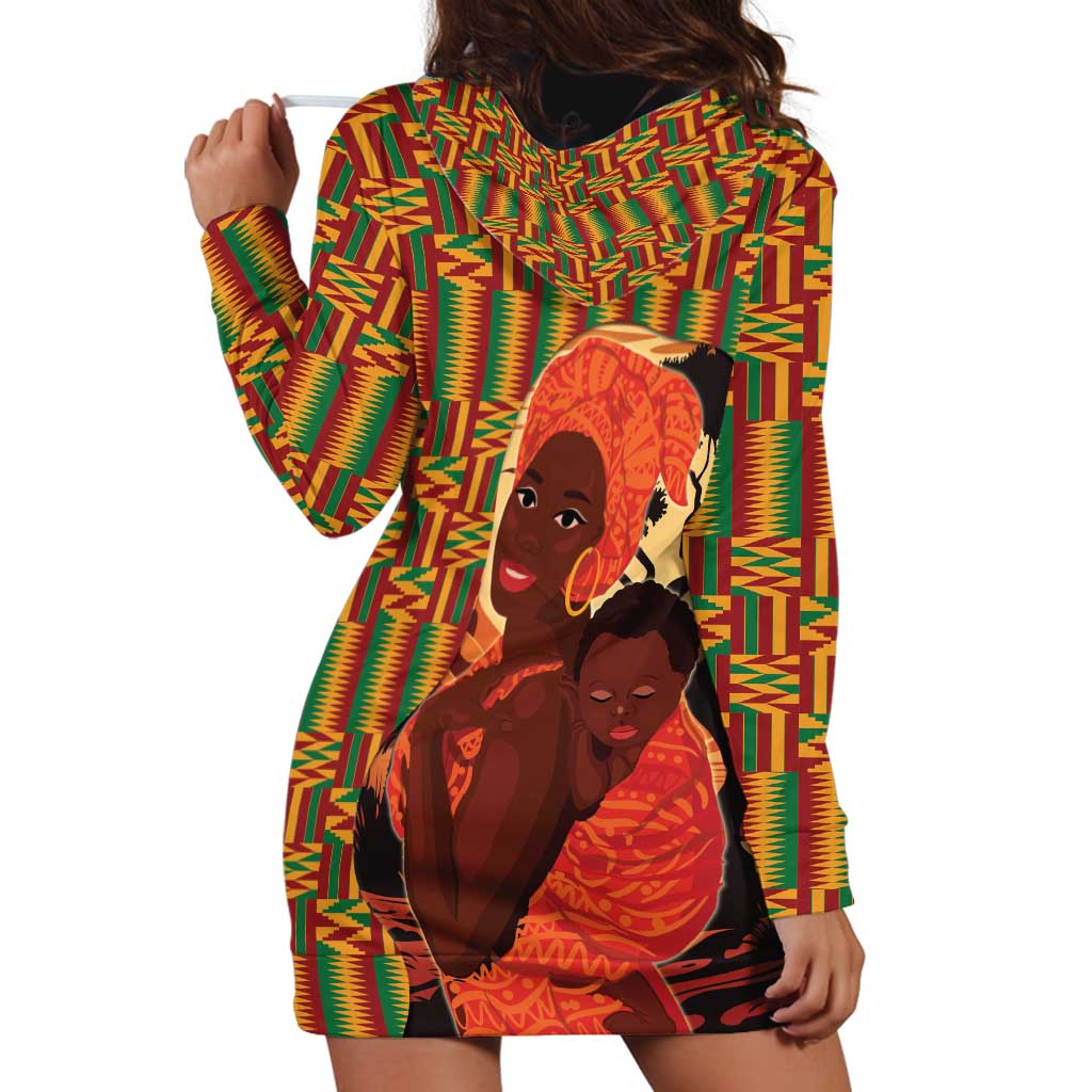 African-American Mother's Day Hoodie Dress Black Mom And Son Kente Pattern