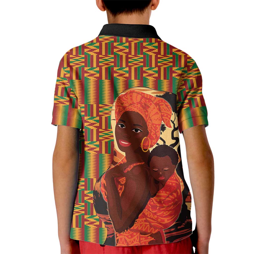 African-American Mother's Day Kid Polo Shirt Black Mom And Son Kente Pattern