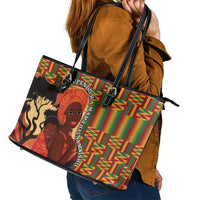 African-American Mother's Day Leather Tote Bag Black Mom And Son Kente Pattern