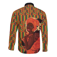African-American Mother's Day Long Sleeve Button Shirt Black Mom And Son Kente Pattern