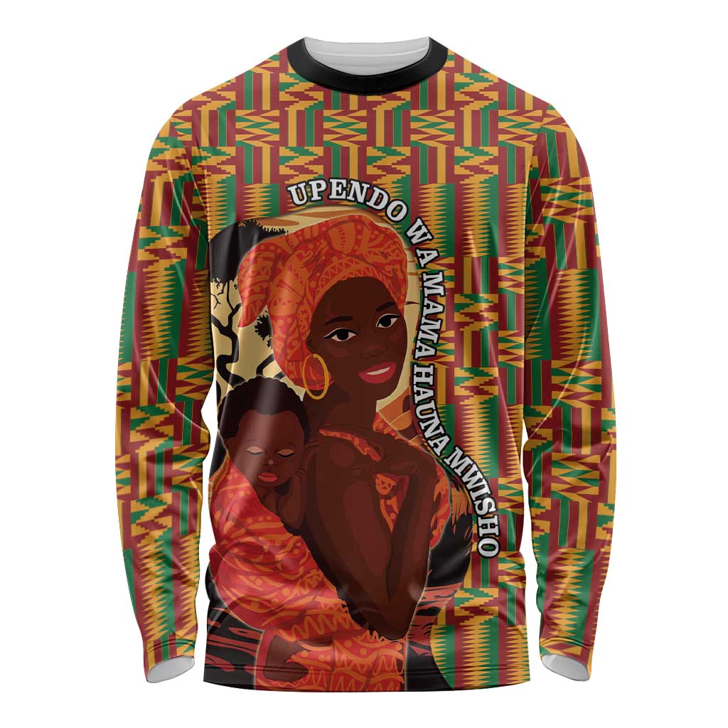 African-American Mother's Day Long Sleeve Shirt Black Mom And Son Kente Pattern