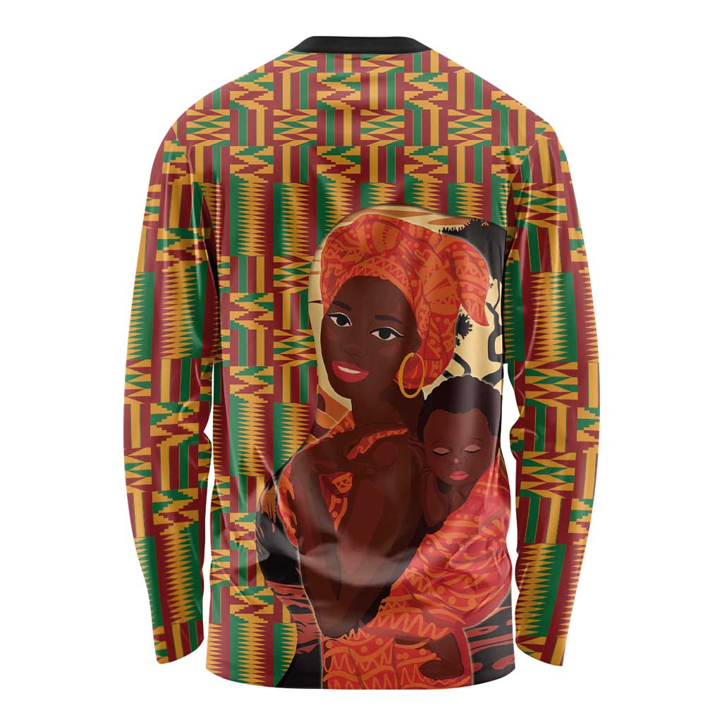 African-American Mother's Day Long Sleeve Shirt Black Mom And Son Kente Pattern