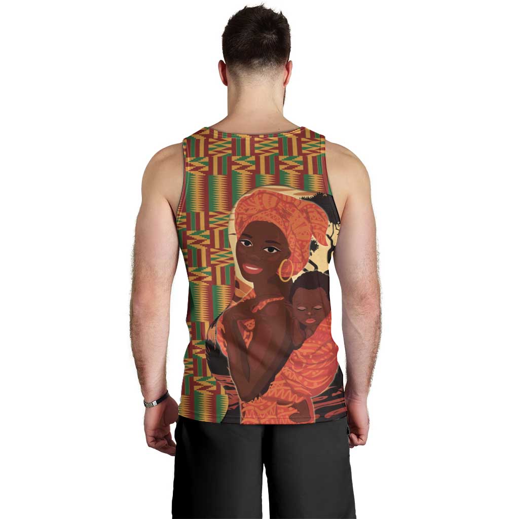 African-American Mother's Day Men Tank Top Black Mom And Son Kente Pattern