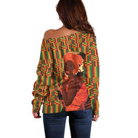 African-American Mother's Day Off Shoulder Sweater Black Mom And Son Kente Pattern
