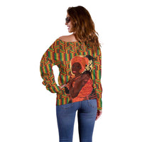 African-American Mother's Day Off Shoulder Sweater Black Mom And Son Kente Pattern