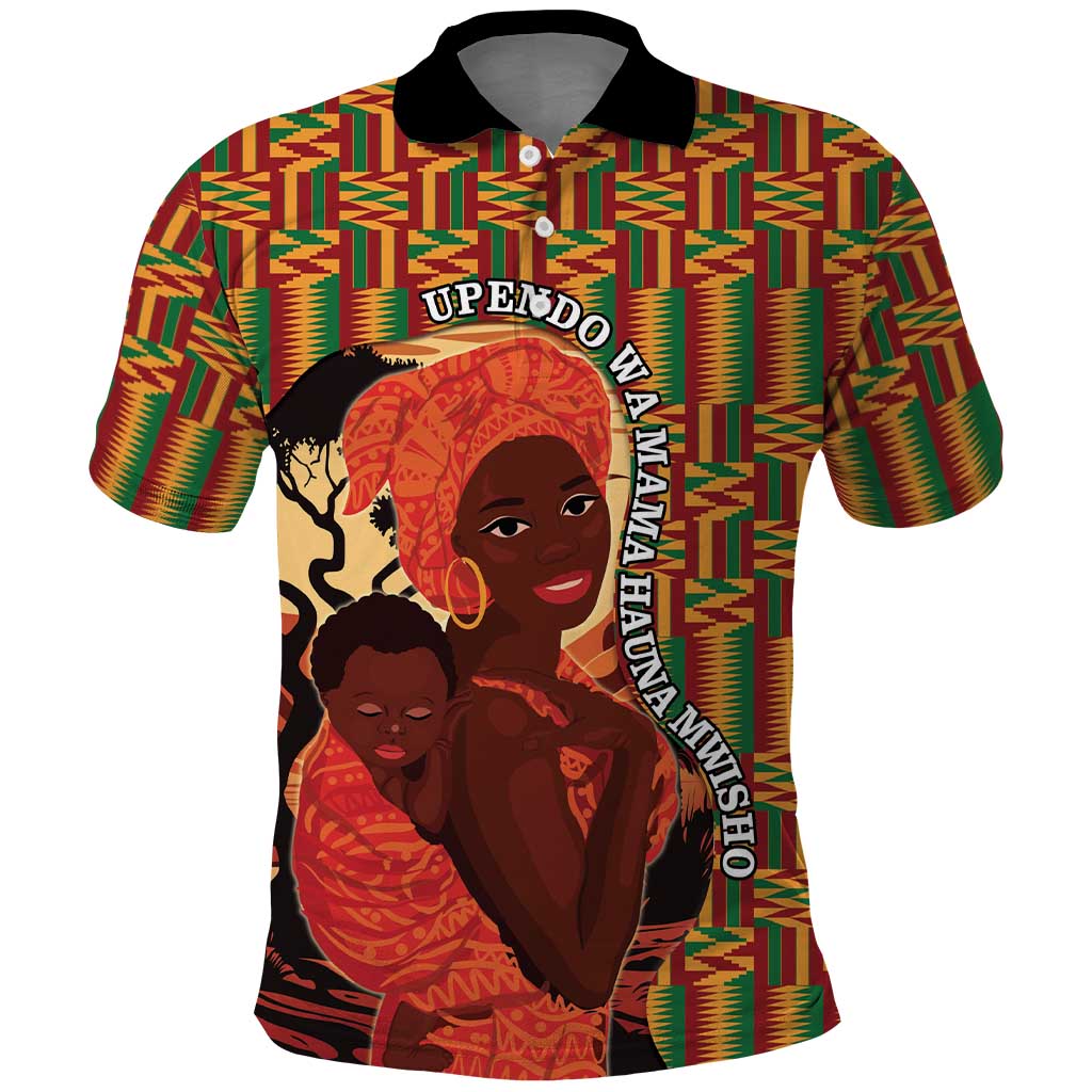 African-American Mother's Day Polo Shirt Black Mom And Son Kente Pattern
