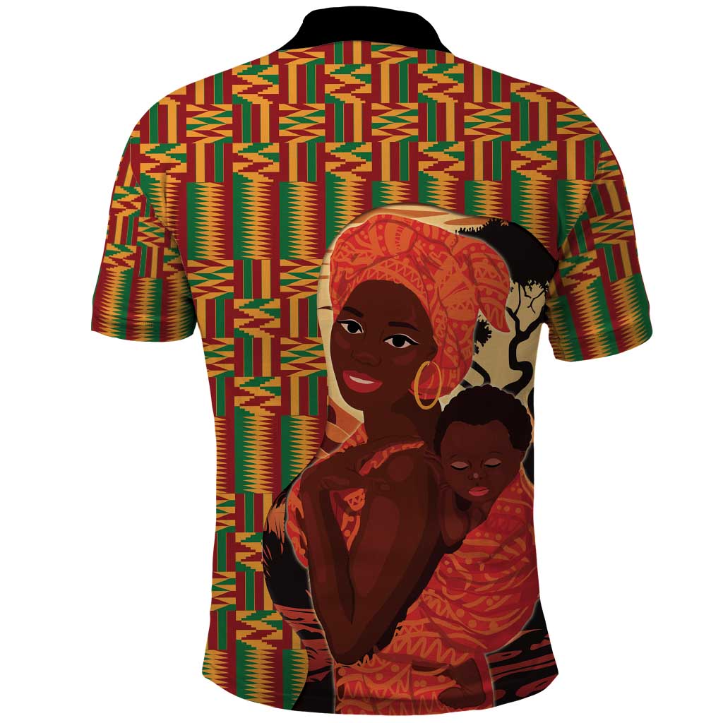 African-American Mother's Day Polo Shirt Black Mom And Son Kente Pattern