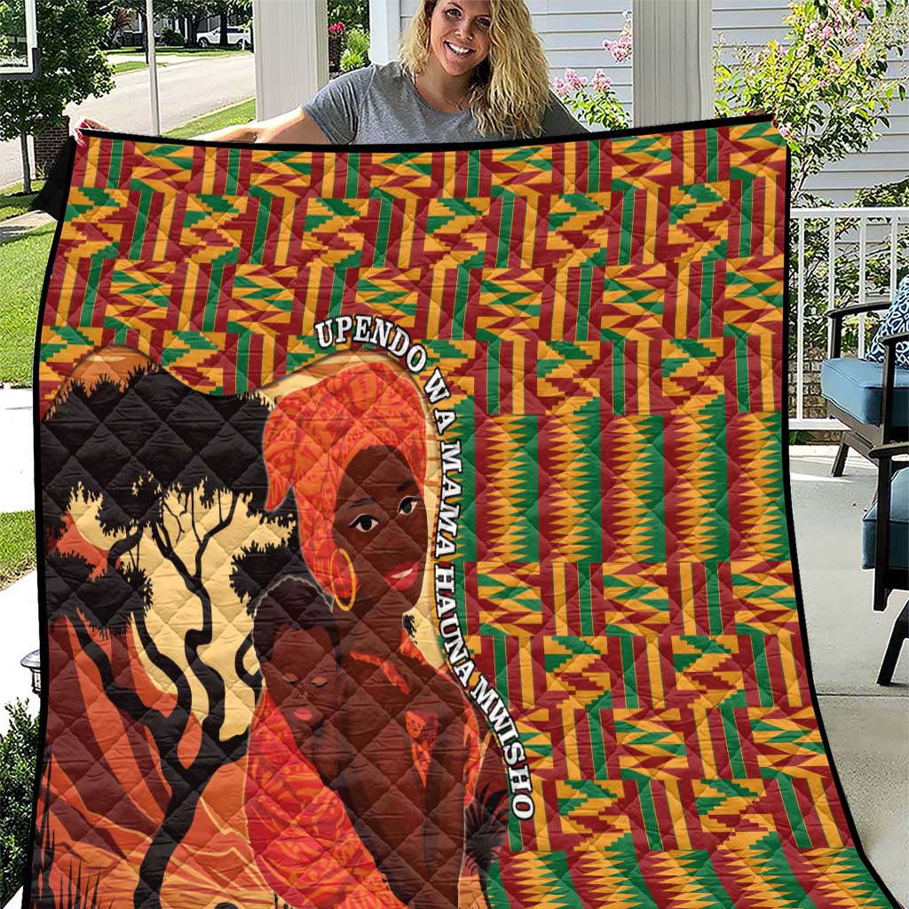 African-American Mother's Day Quilt Black Mom And Son Kente Pattern