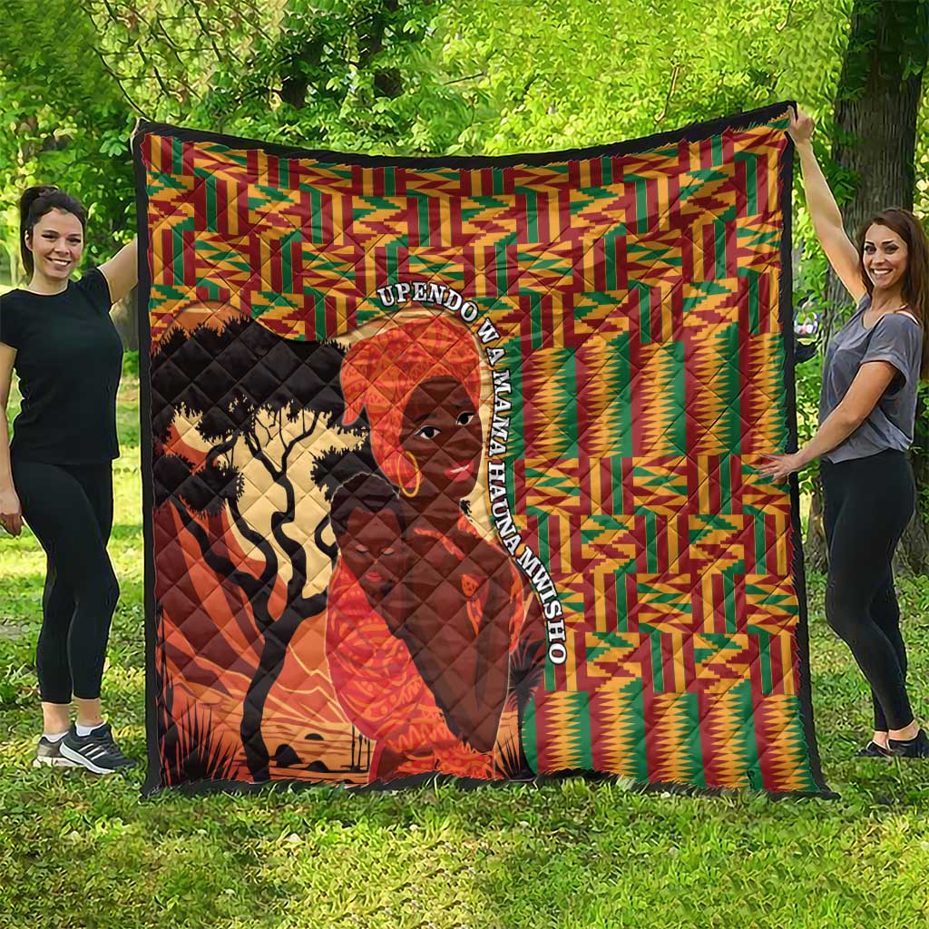African-American Mother's Day Quilt Black Mom And Son Kente Pattern