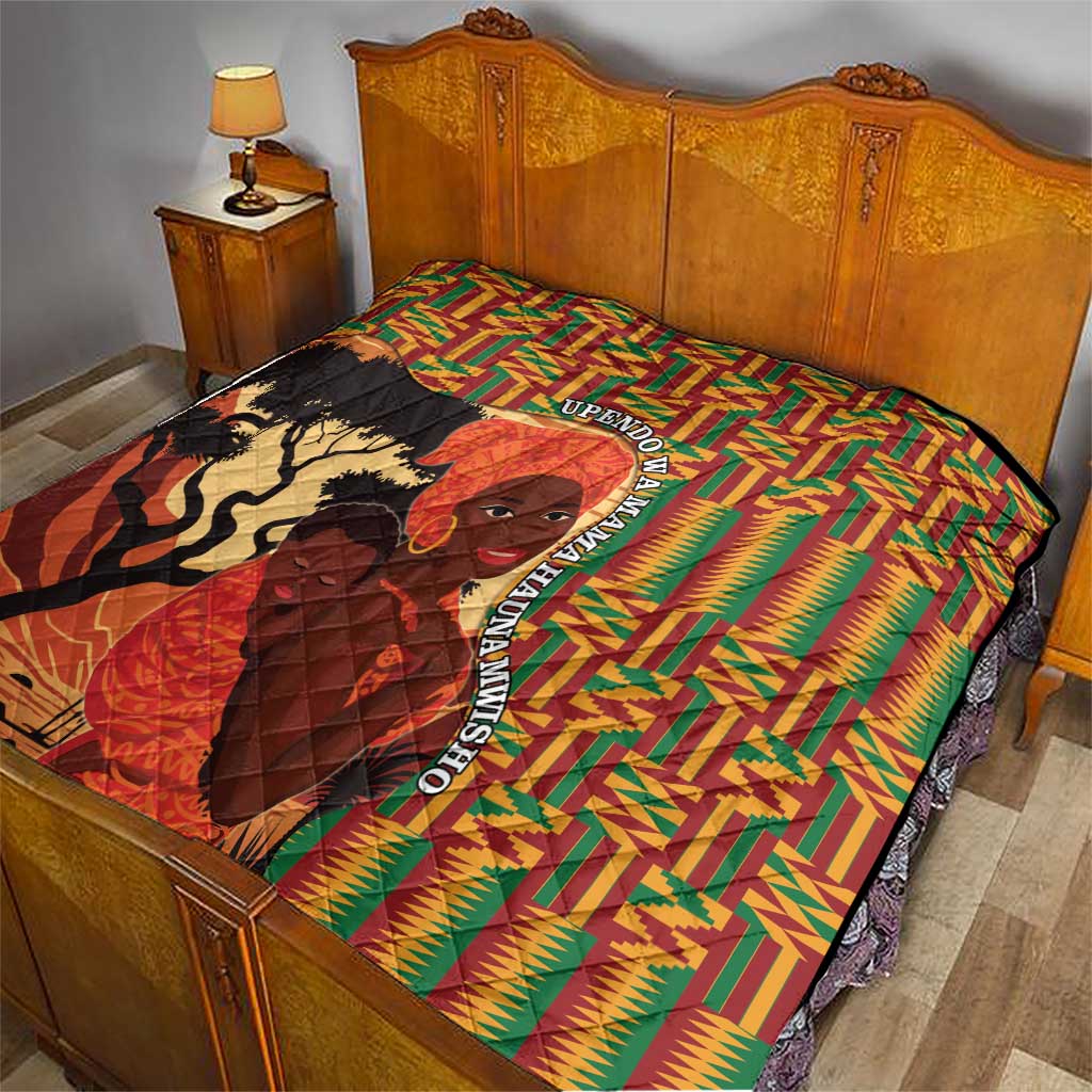 African-American Mother's Day Quilt Black Mom And Son Kente Pattern