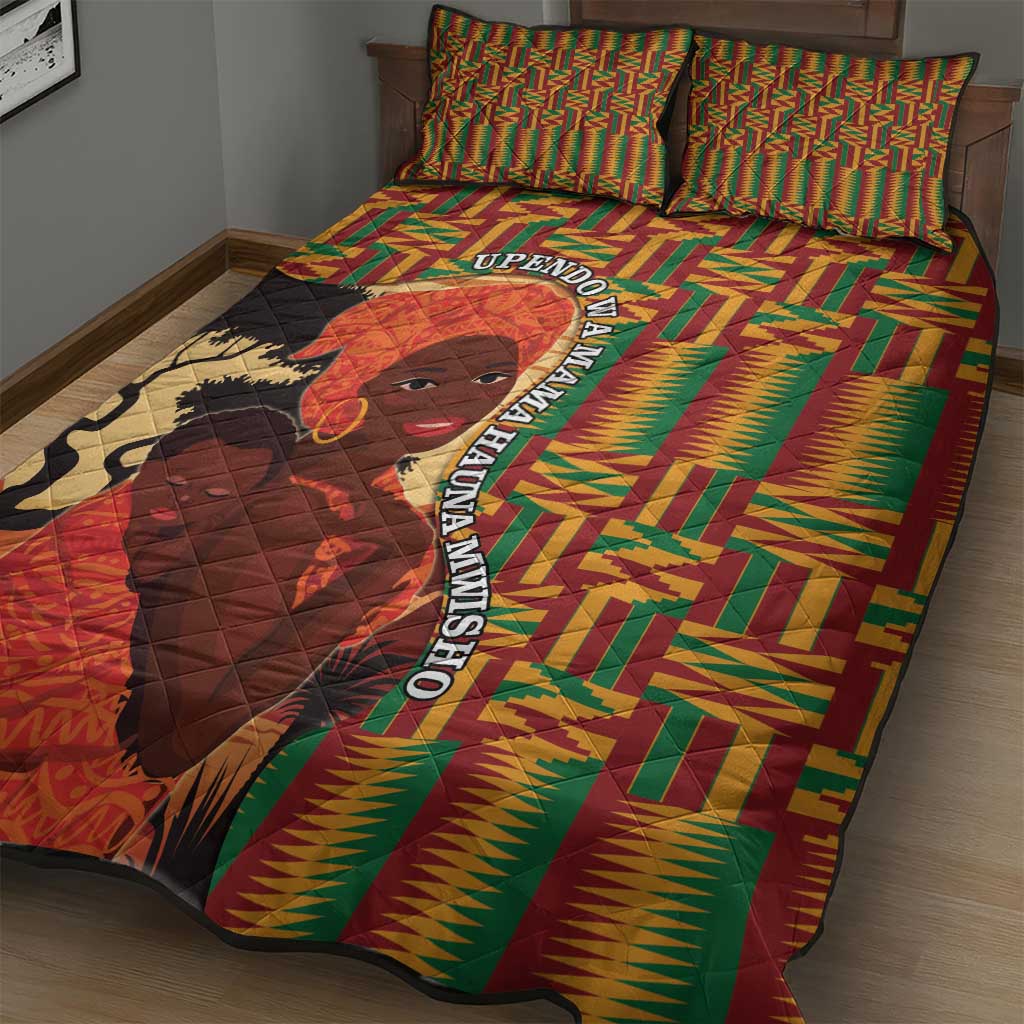 African-American Mother's Day Quilt Bed Set Black Mom And Son Kente Pattern