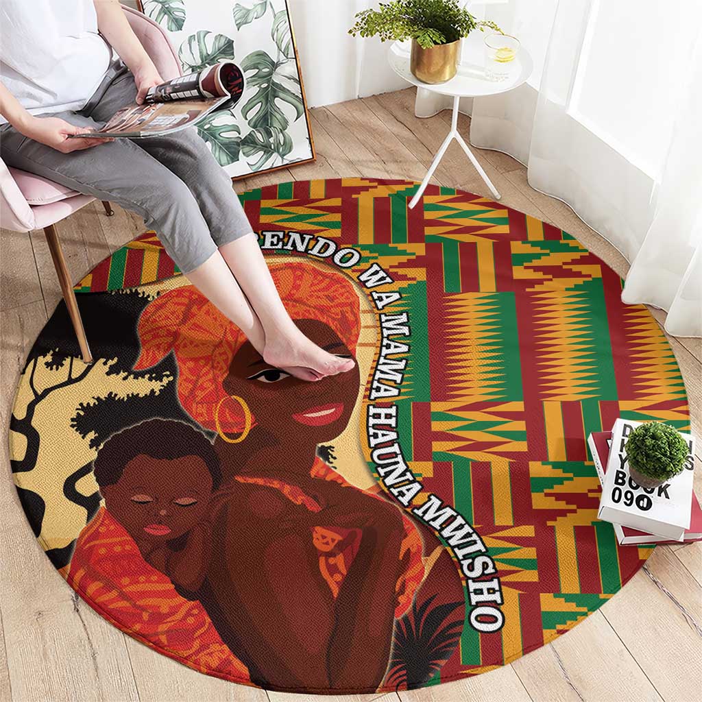 African-American Mother's Day Round Carpet Black Mom And Son Kente Pattern