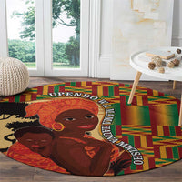 African-American Mother's Day Round Carpet Black Mom And Son Kente Pattern