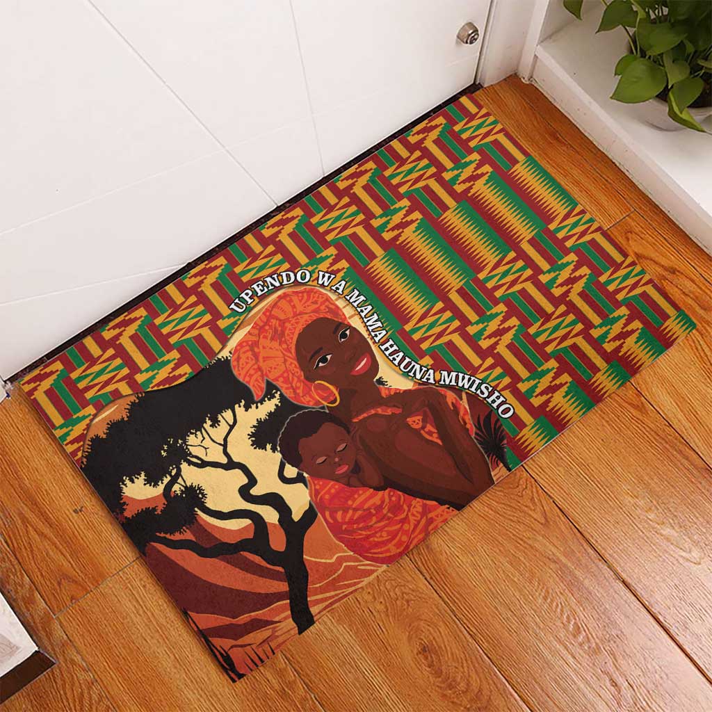 African-American Mother's Day Rubber Doormat Black Mom And Son Kente Pattern