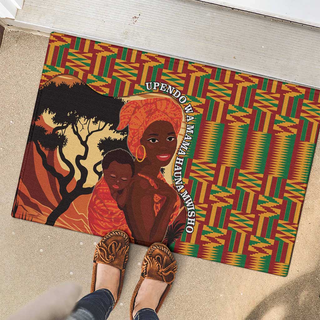 African-American Mother's Day Rubber Doormat Black Mom And Son Kente Pattern
