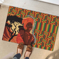 African-American Mother's Day Rubber Doormat Black Mom And Son Kente Pattern