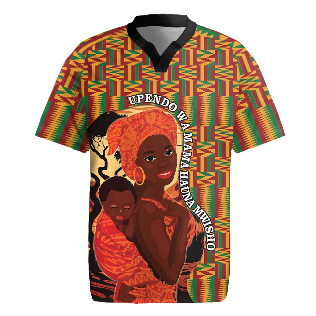 African-American Mother's Day Rugby Jersey Black Mom And Son Kente Pattern