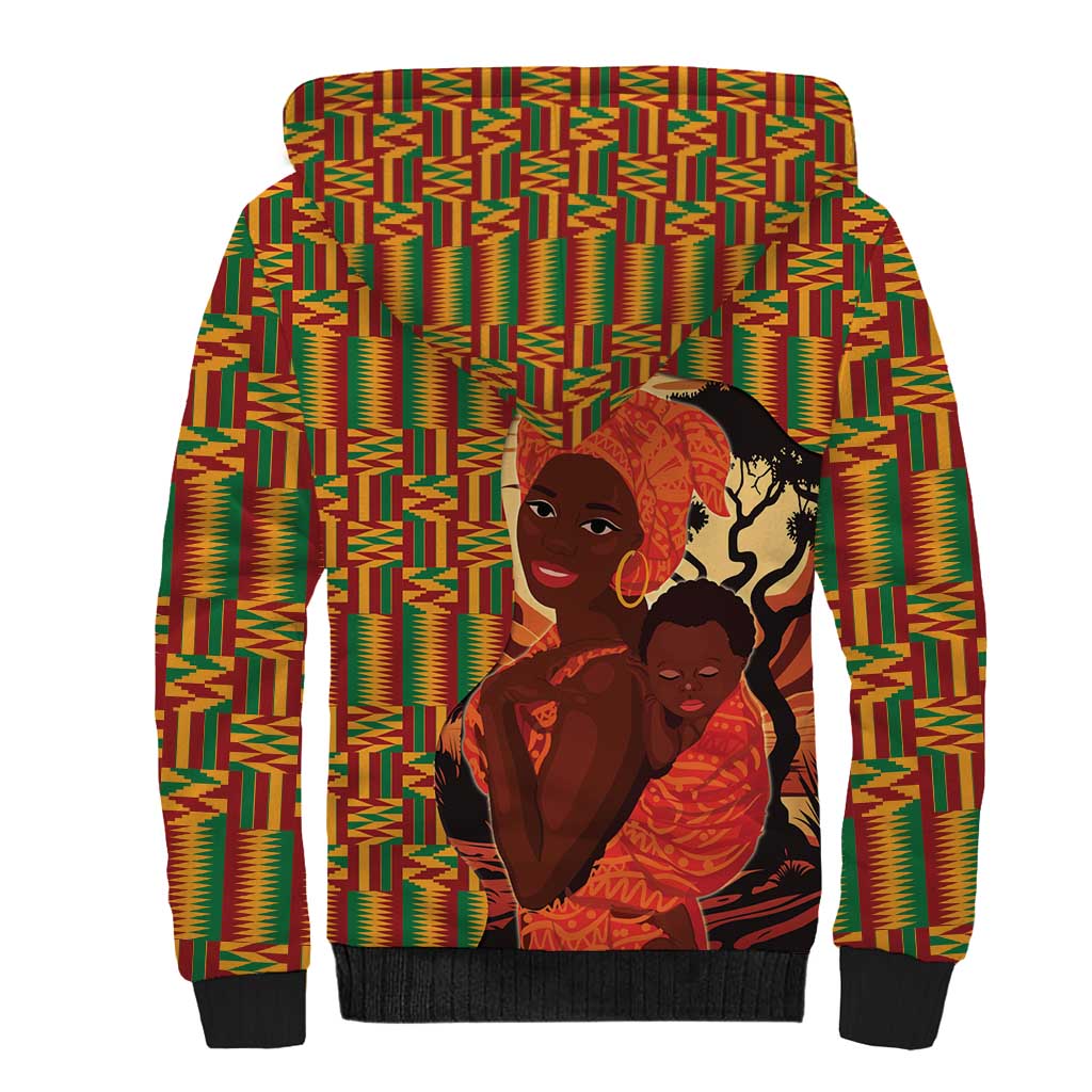African-American Mother's Day Sherpa Hoodie Black Mom And Son Kente Pattern
