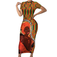 African-American Mother's Day Short Sleeve Bodycon Dress Black Mom And Son Kente Pattern