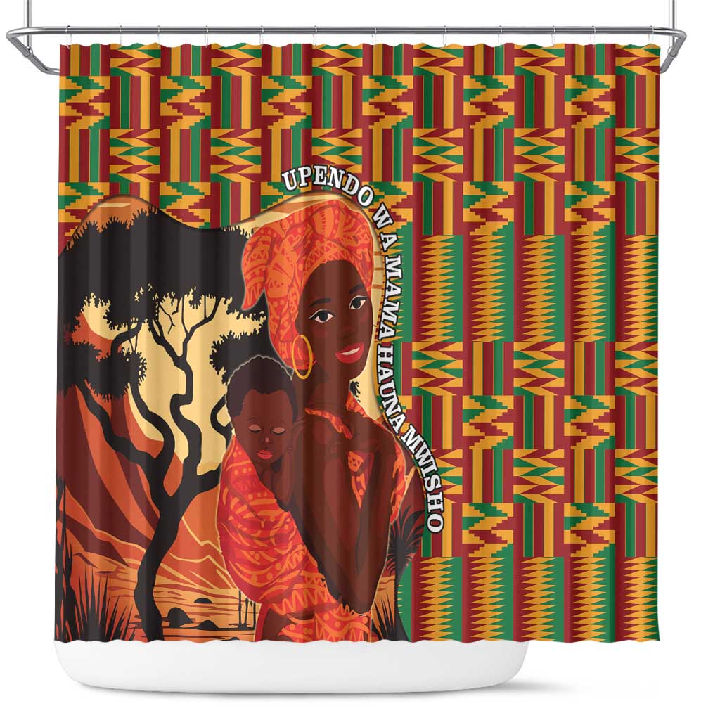 African-American Mother's Day Shower Curtain Black Mom And Son Kente Pattern