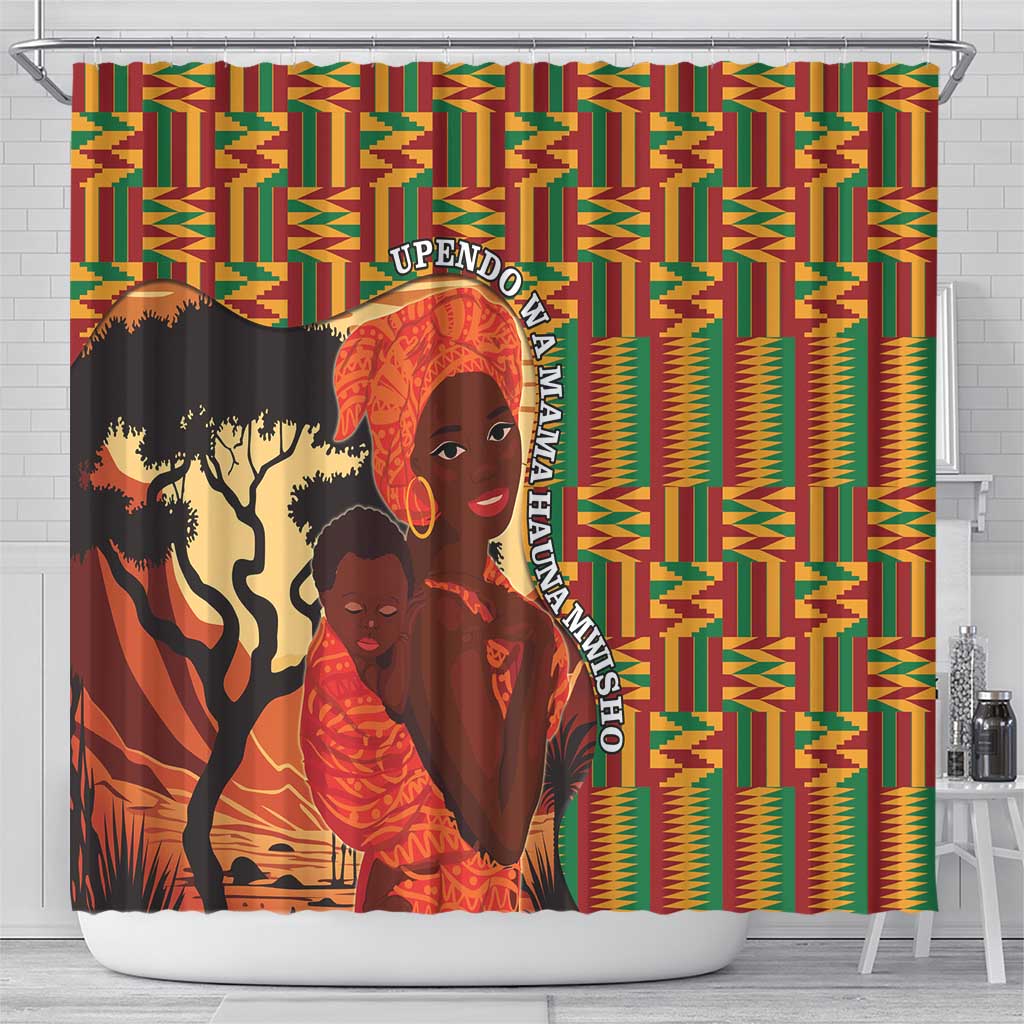 African-American Mother's Day Shower Curtain Black Mom And Son Kente Pattern