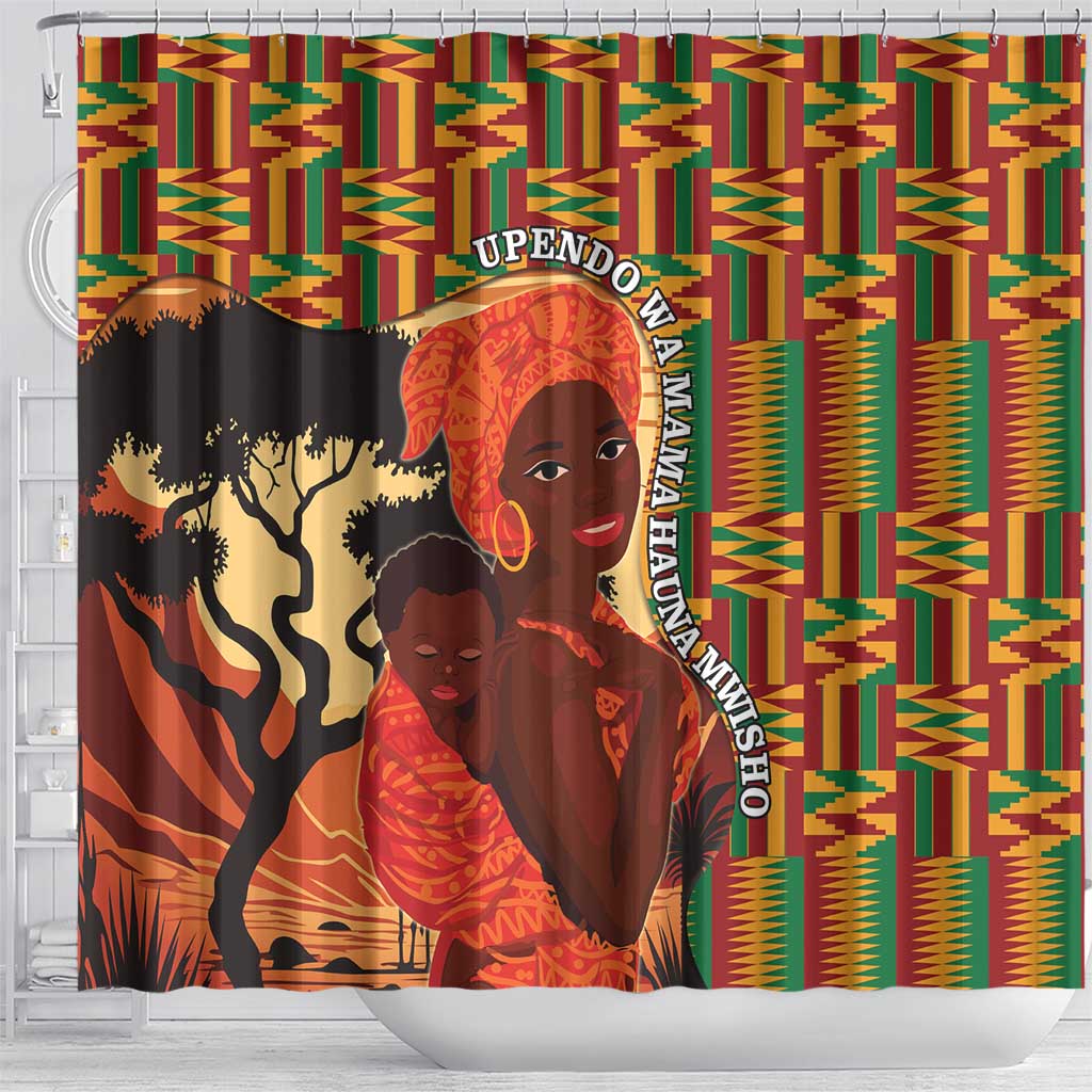 African-American Mother's Day Shower Curtain Black Mom And Son Kente Pattern