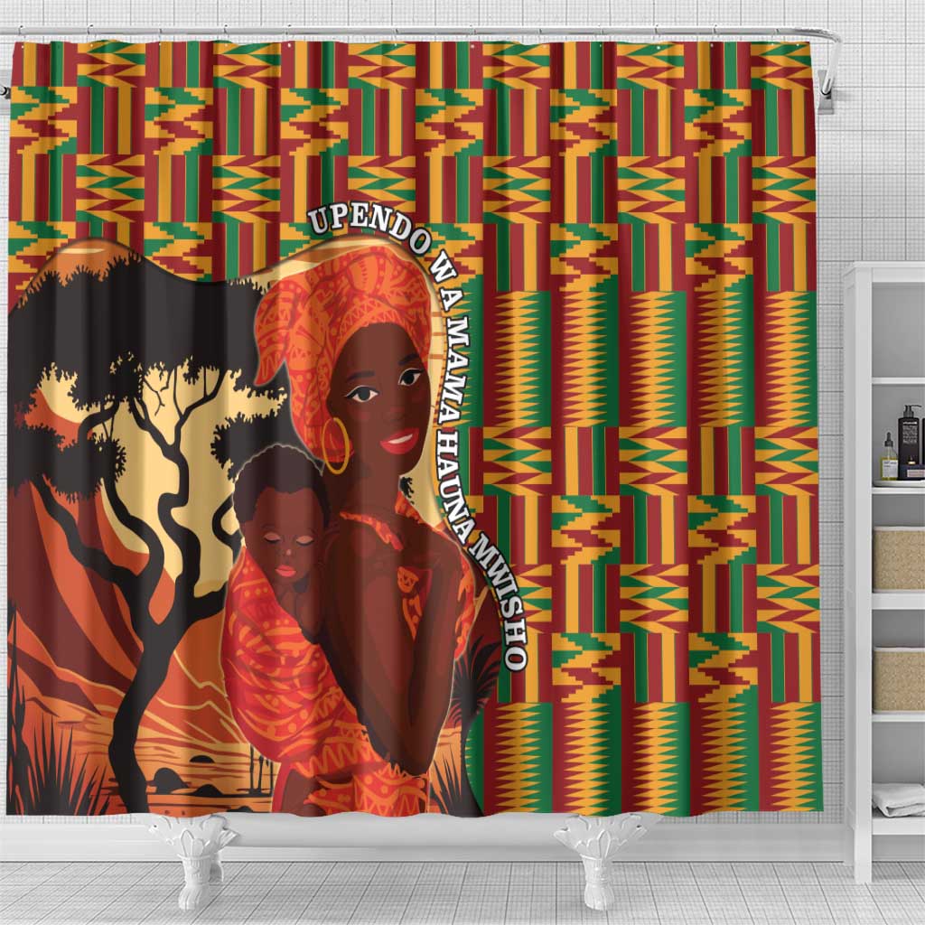 African-American Mother's Day Shower Curtain Black Mom And Son Kente Pattern