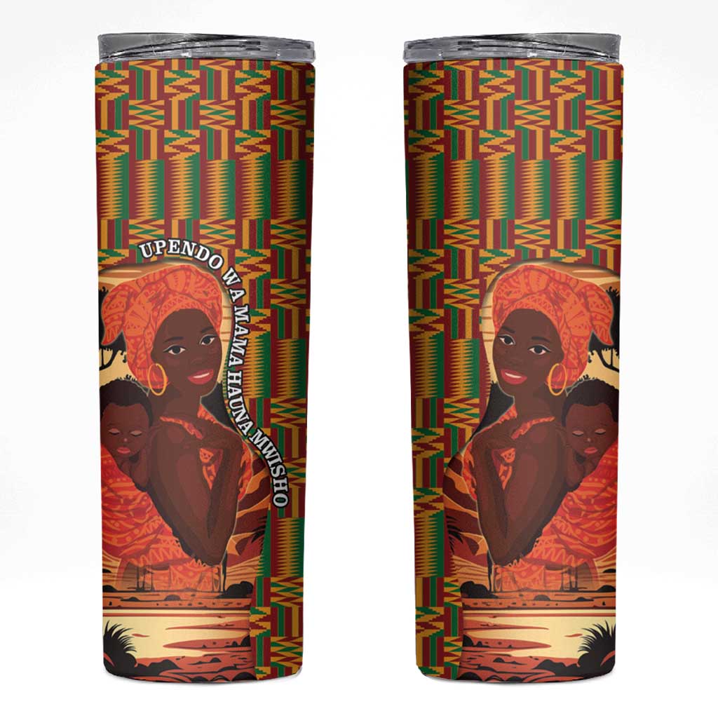 African-American Mother's Day Skinny Tumbler Black Mom And Son Kente Pattern