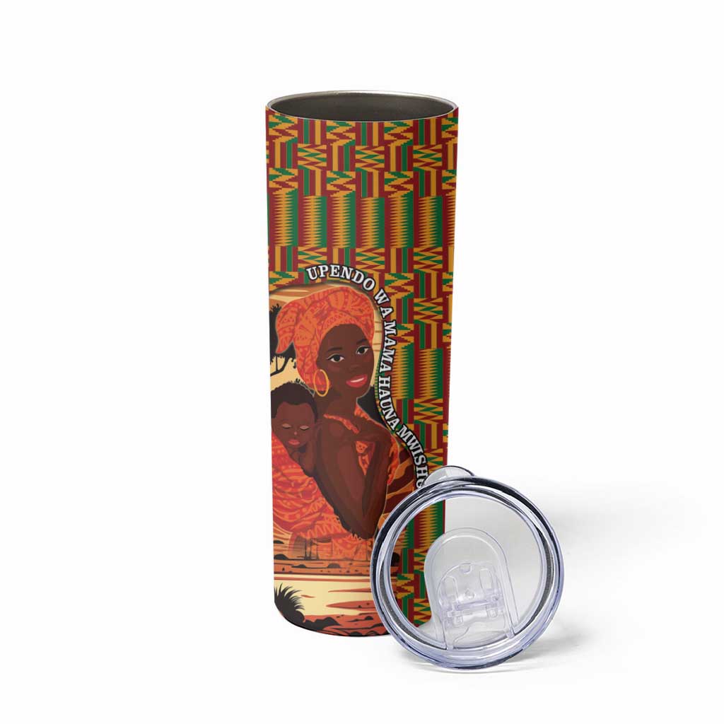 African-American Mother's Day Skinny Tumbler Black Mom And Son Kente Pattern