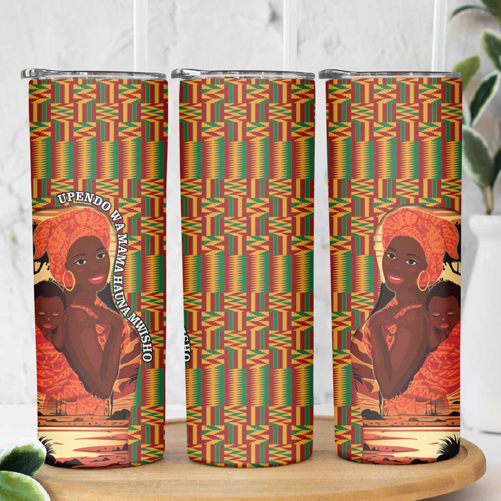 African-American Mother's Day Skinny Tumbler Black Mom And Son Kente Pattern