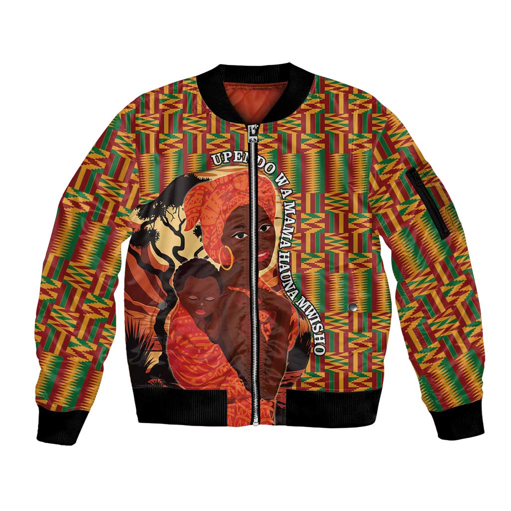 African-American Mother's Day Sleeve Zip Bomber Jacket Black Mom And Son Kente Pattern