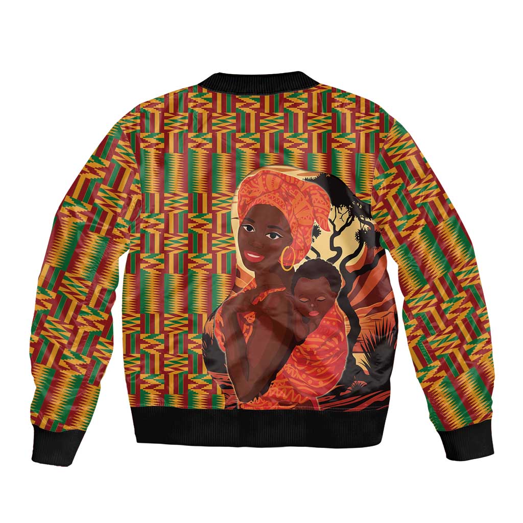 African-American Mother's Day Sleeve Zip Bomber Jacket Black Mom And Son Kente Pattern