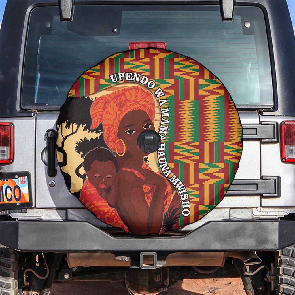 African-American Mother's Day Spare Tire Cover Black Mom And Son Kente Pattern