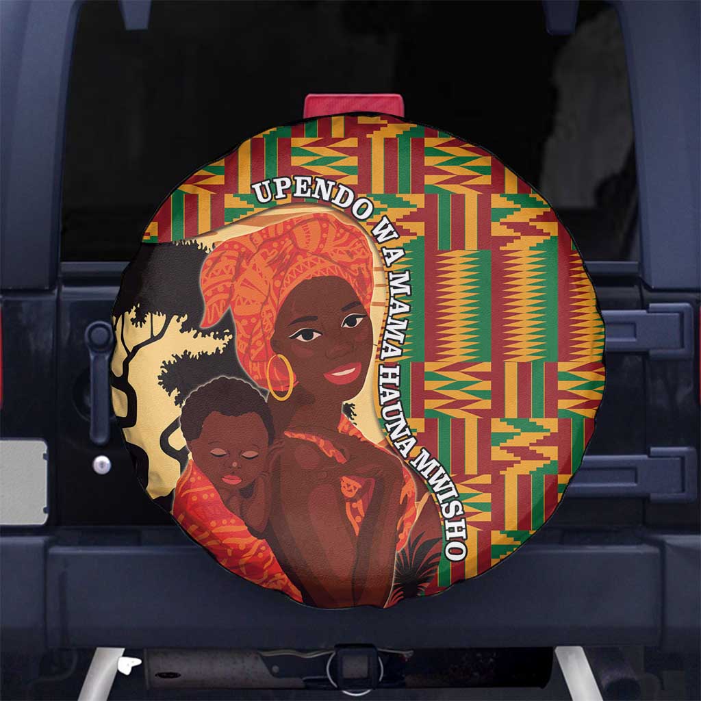 African-American Mother's Day Spare Tire Cover Black Mom And Son Kente Pattern