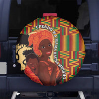 African-American Mother's Day Spare Tire Cover Black Mom And Son Kente Pattern