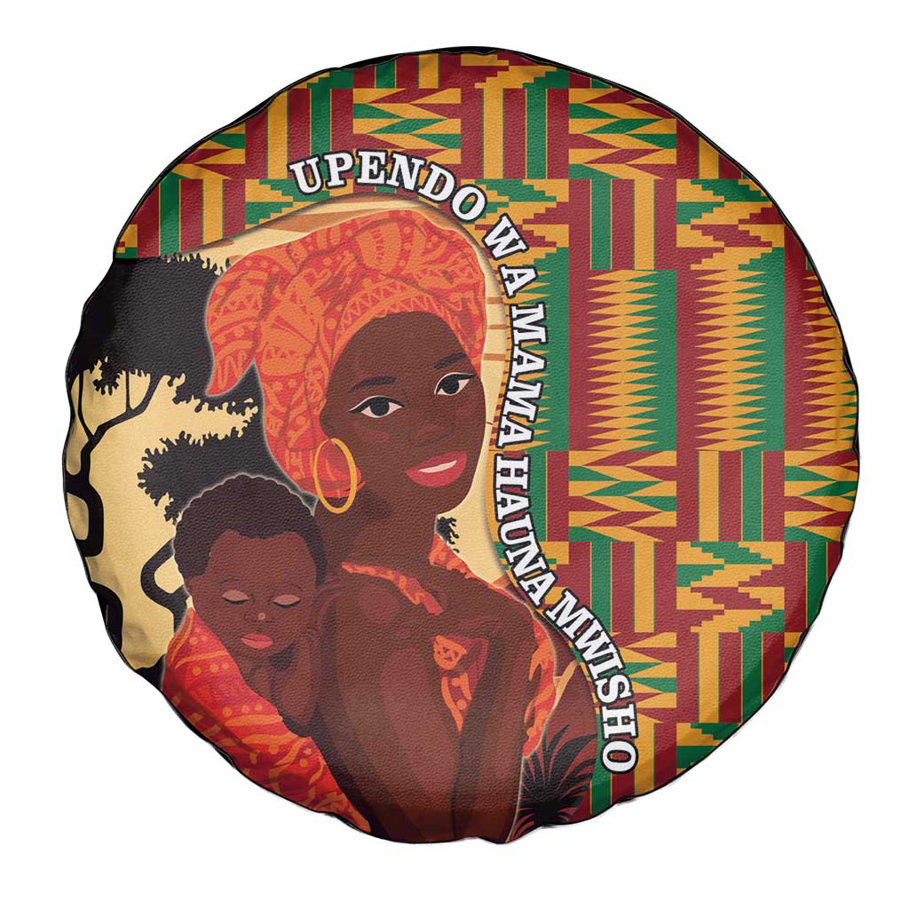 African-American Mother's Day Spare Tire Cover Black Mom And Son Kente Pattern