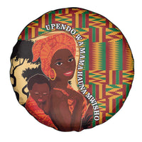 African-American Mother's Day Spare Tire Cover Black Mom And Son Kente Pattern